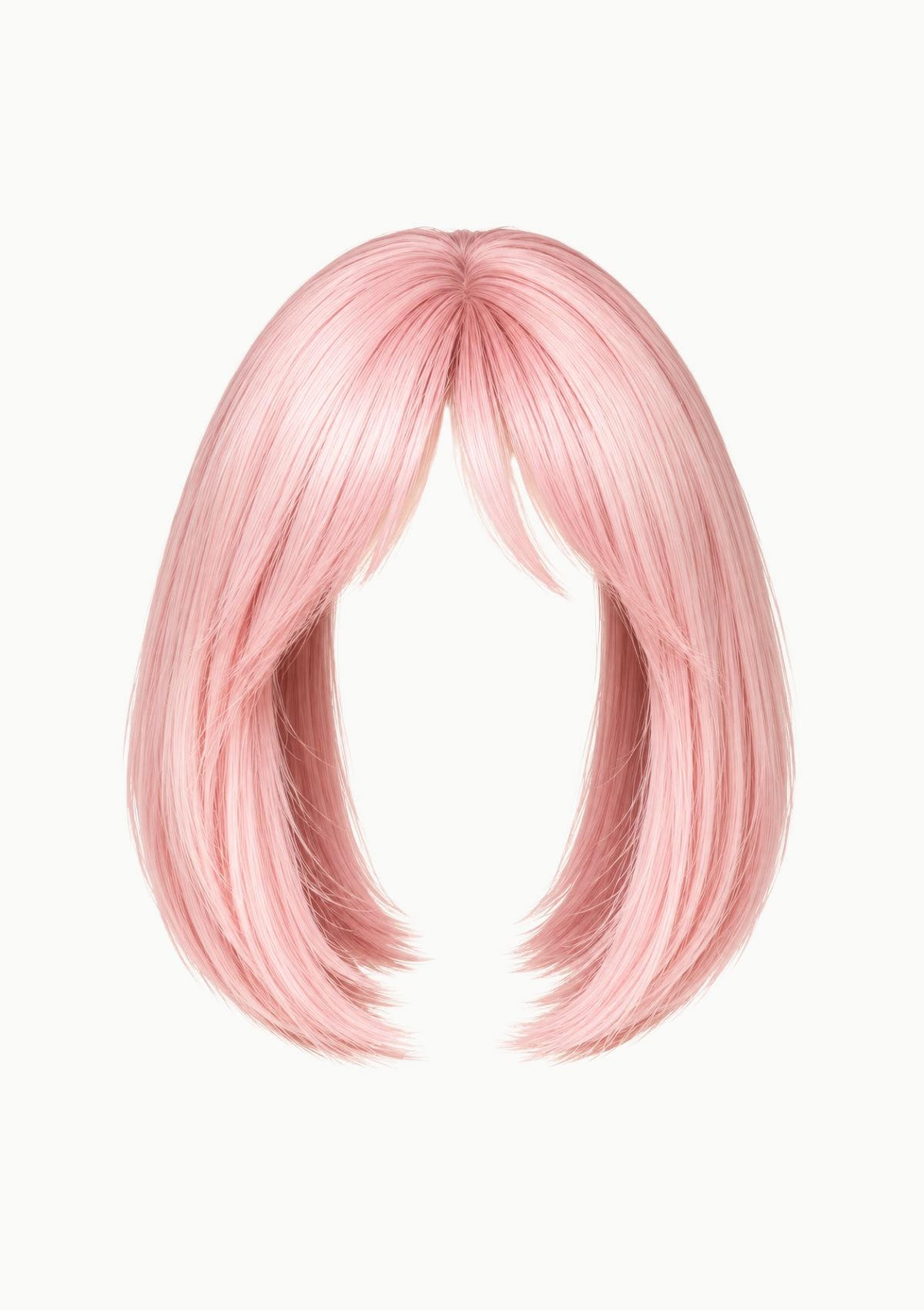 A pink straight wig with a center part and shoulder-length layers, shown against a plain white background.