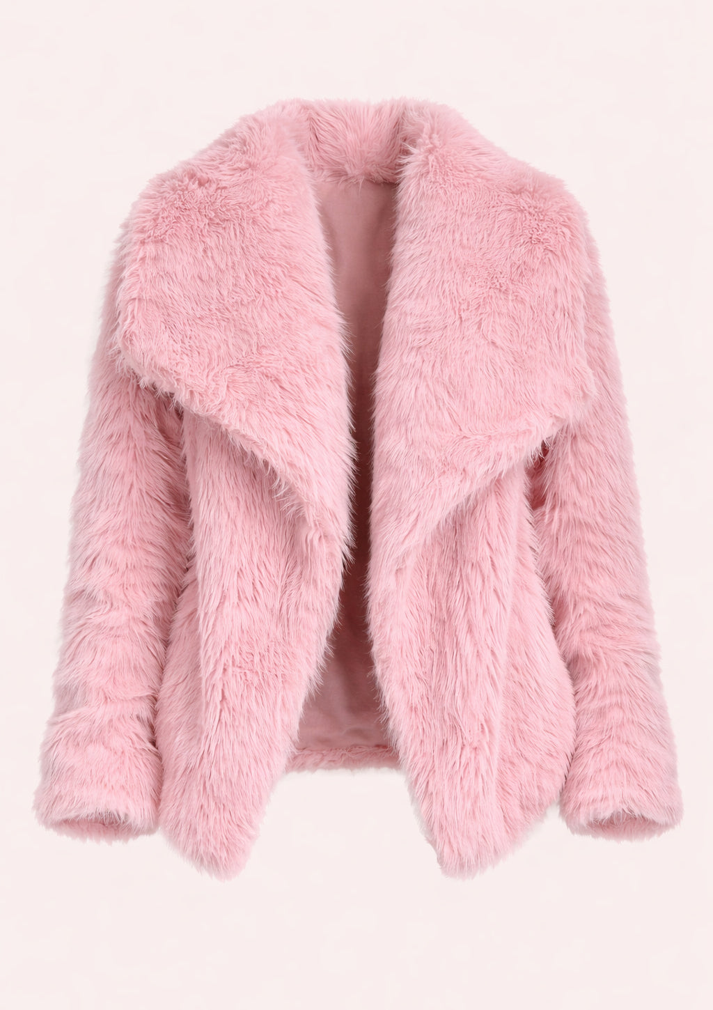 Pink fluffy coat on a white background