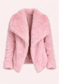 Pink fluffy coat on a white background