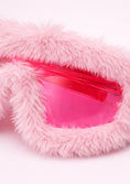 Заредете изображението в програмата за преглед на галерия, Pink fluffy sunglasses with a clear plastic window on a white background
