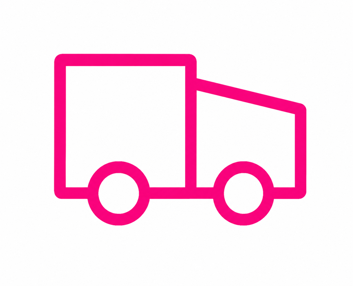 Pink outline of a delivery truck on a white background