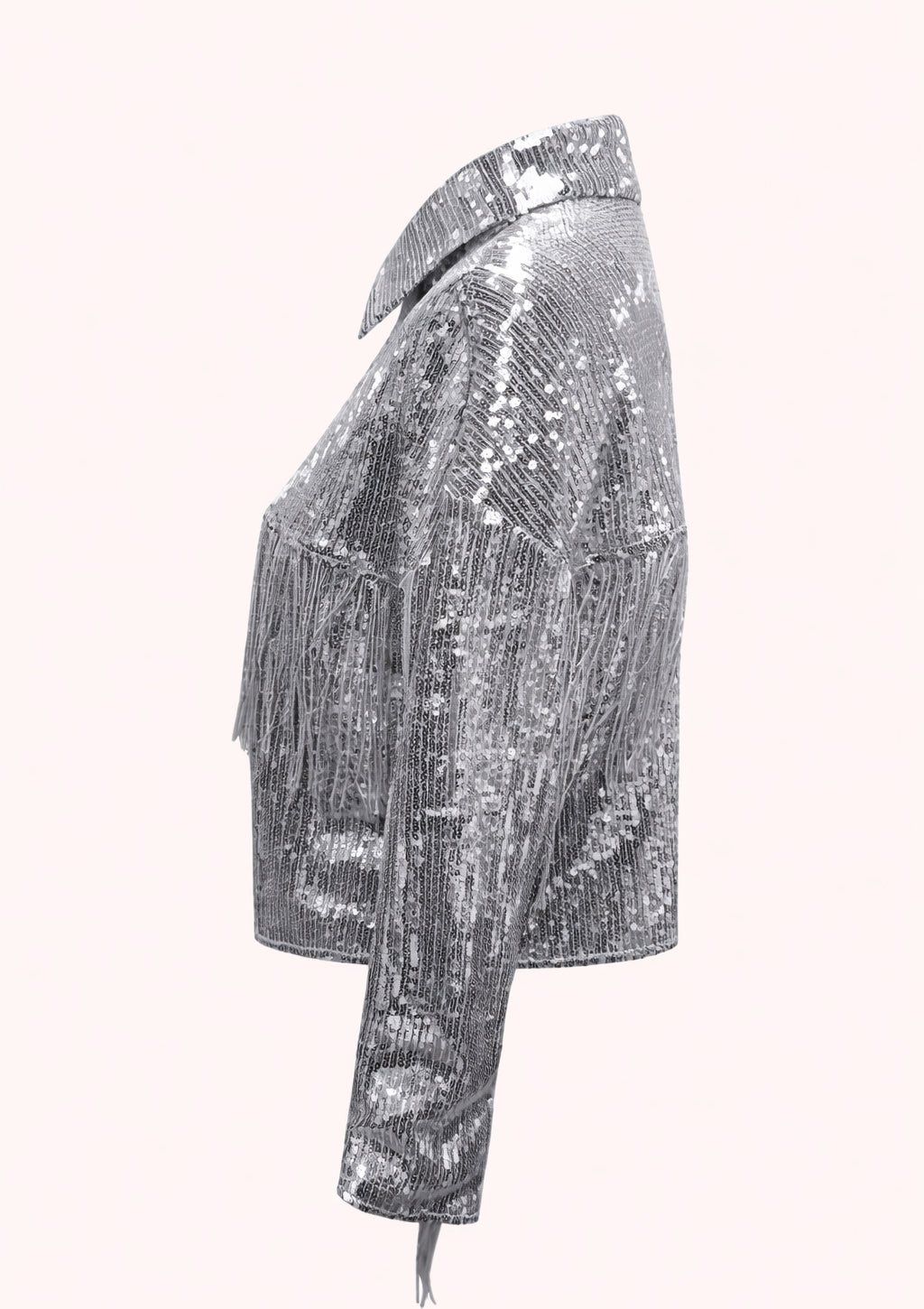 Silver sequin jacket on a white background