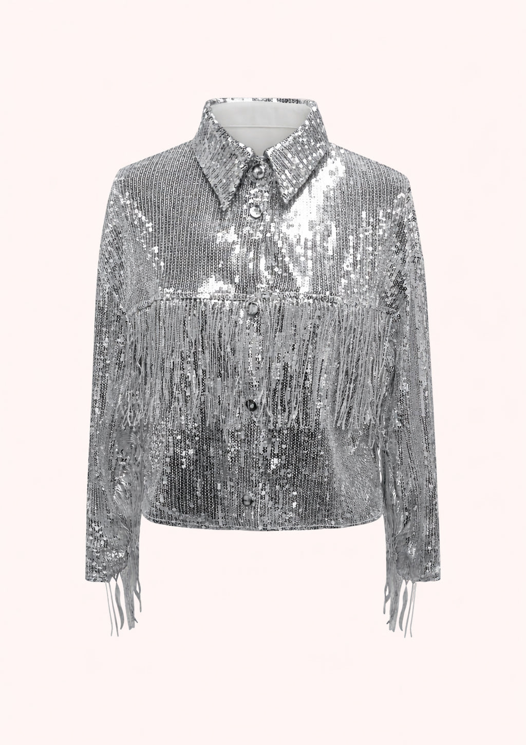 Silver sequin jacket on a white background
