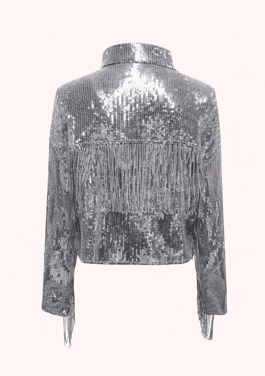 Silver sequin jacket on a white background