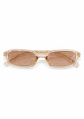 Sunglasses with a clear frame and brown lenses on a white background