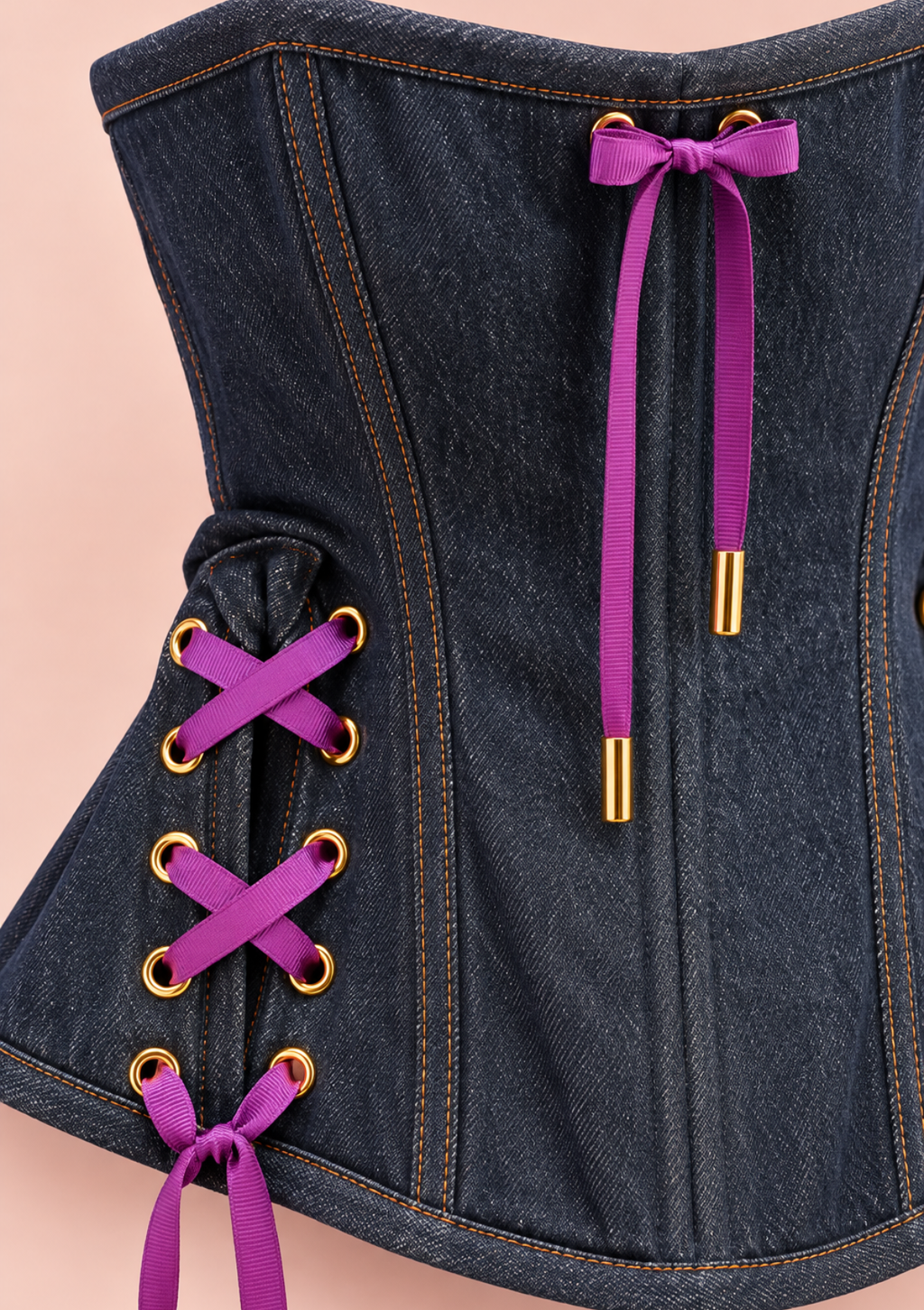 Denim Corset with Purple Laces Kalla Clothing