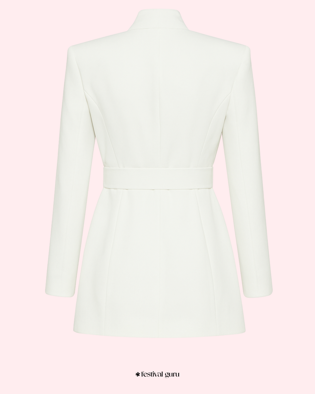 White blazer with pink accents on a light pink background