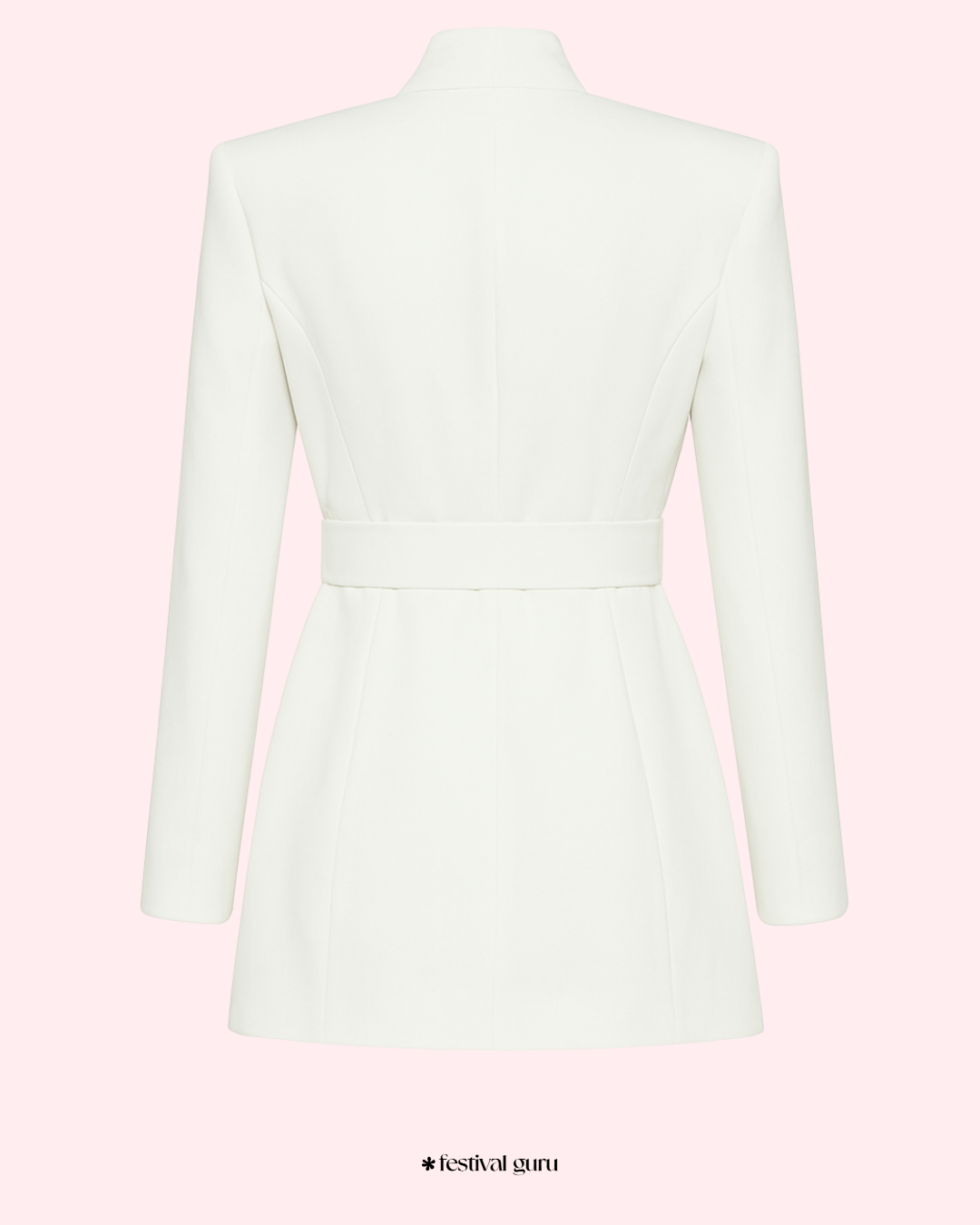 White blazer with pink accents on a light pink background