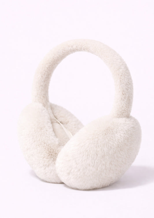 White fluffy ear muffs on a white background
