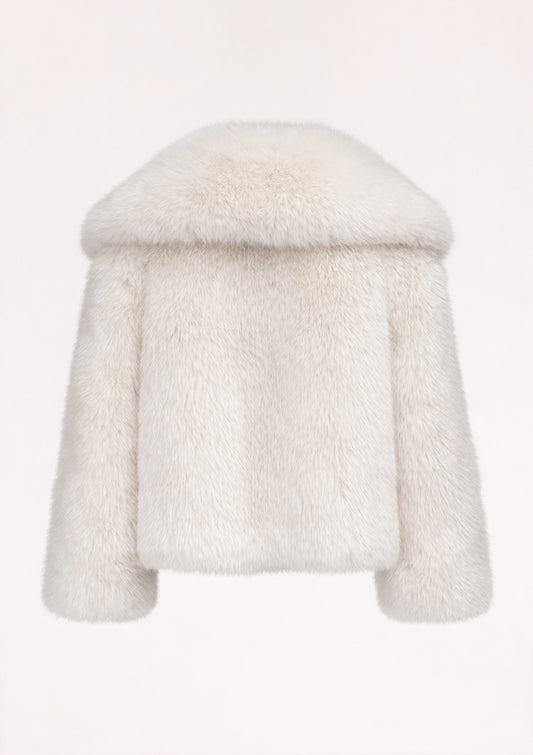 White fur coat with a hood on a white background
