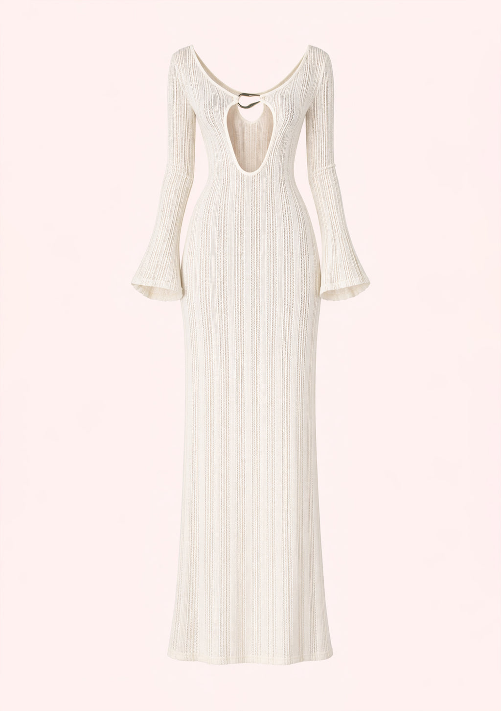 White ribbed dress with long sleeves on a white background