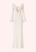 White ribbed dress with long sleeves on a white background