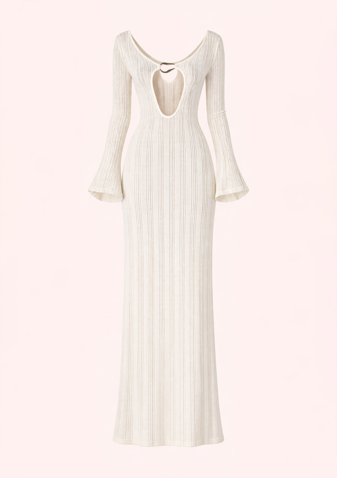 White ribbed dress with long sleeves on a white background