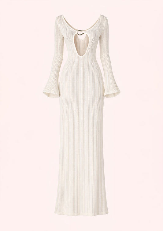 White ribbed dress with long sleeves on a white background