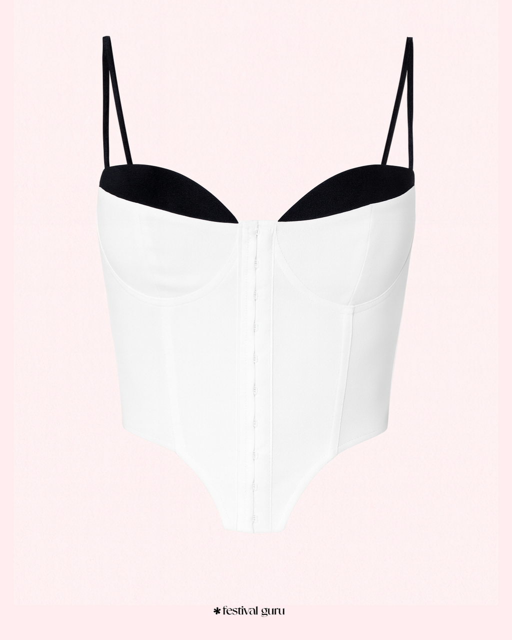 White slip top with black lining on a pink gradient background