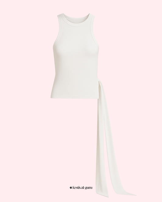 White top on a light pink background with 'Festival Guru' branding.