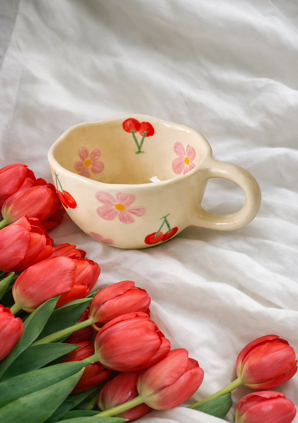 Floral Cherry Ceramic Cup