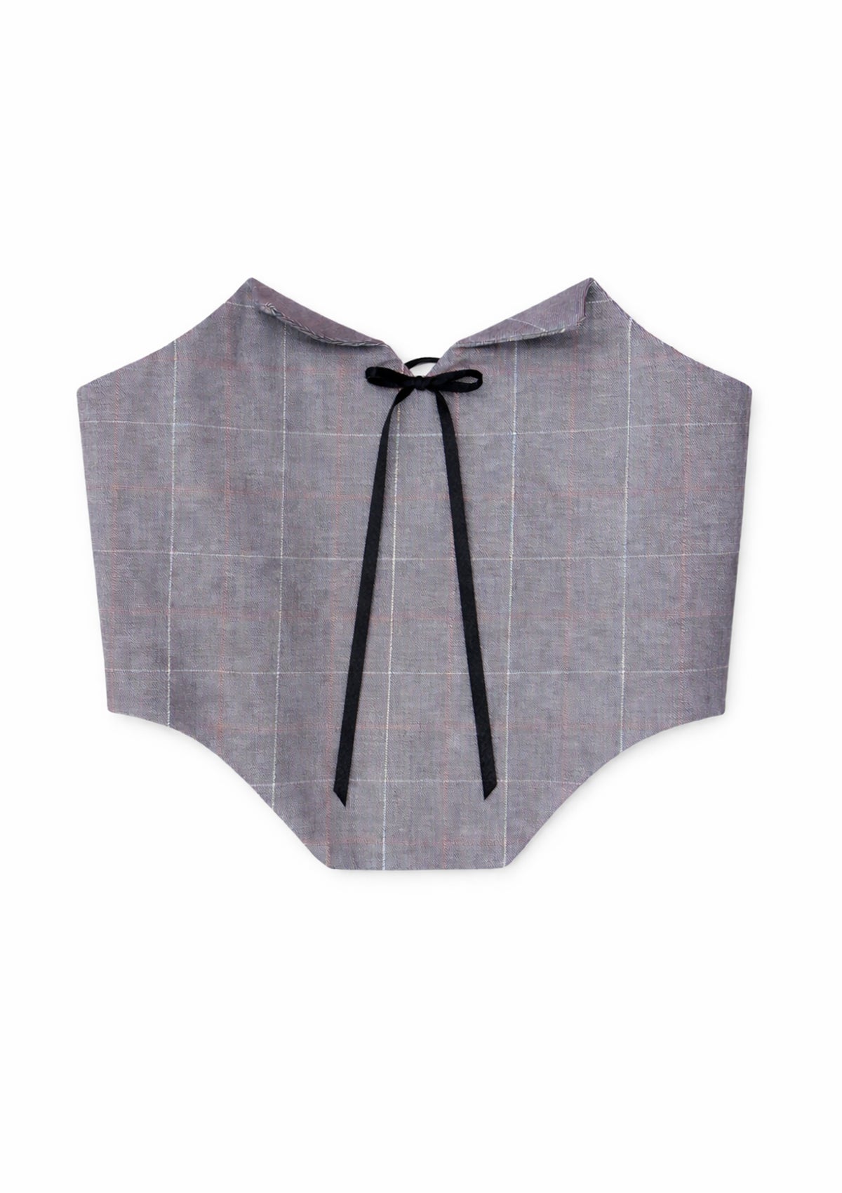 This handmade corset is crafted from a soft grey check fabric, designed to shape and define the waist with a structured yet elegant silhouette. Featuring a lace-up front with metal eyelets and black ribbon ties, it allows for adjustable fit and comfortable wear. The pointed hem adds a flattering, vintage-inspired touch, while the clean back finish keeps the look refined.
